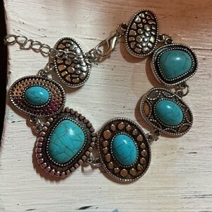 paparazzi Turquoise & Silver-Tone Oval Stone Bracelet